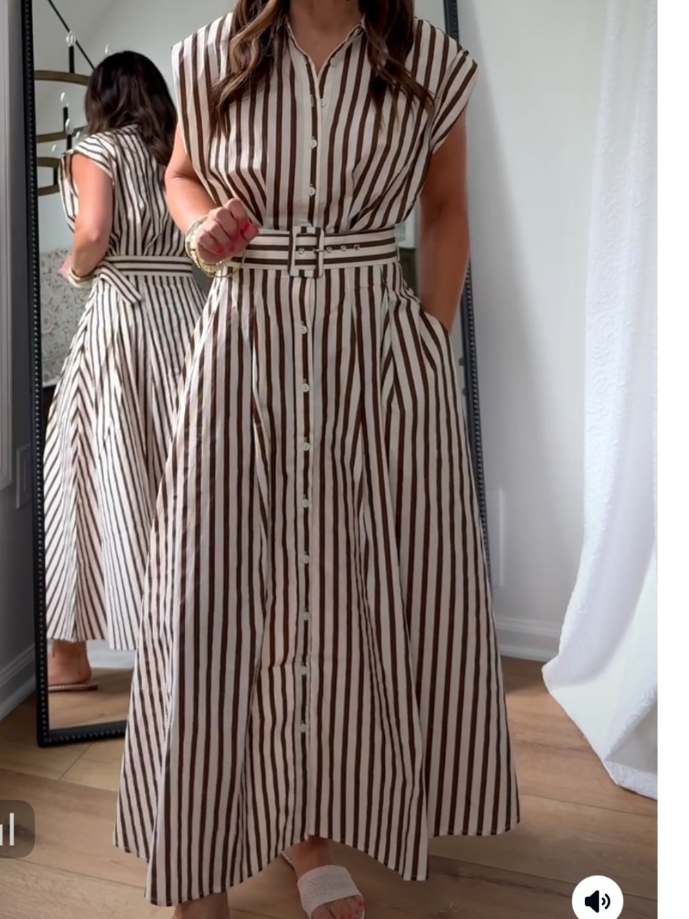Striped Brown & Cream Maxi Shirt Dress with Belt🎆